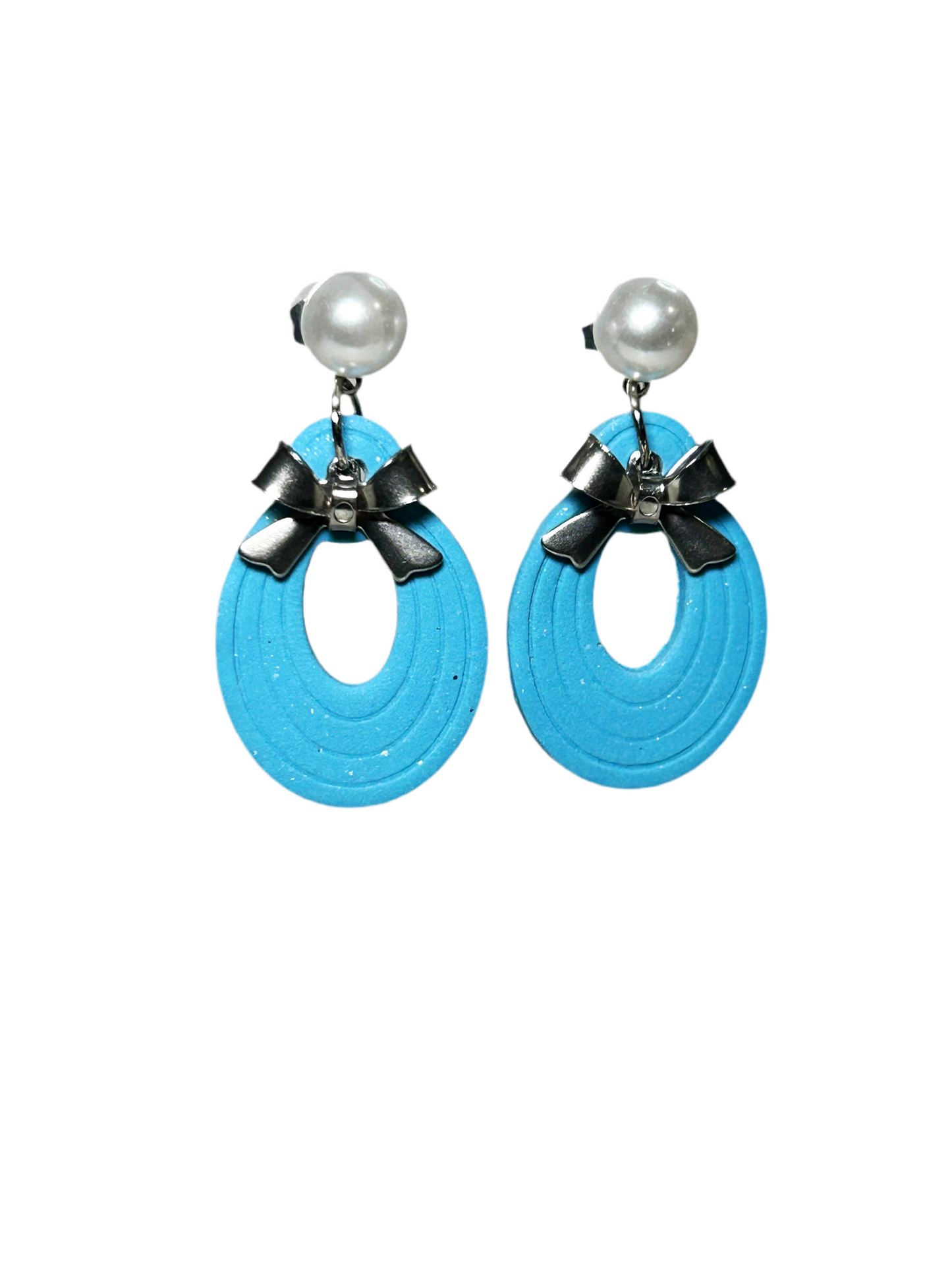 Blue Pearl Bow Dangles
