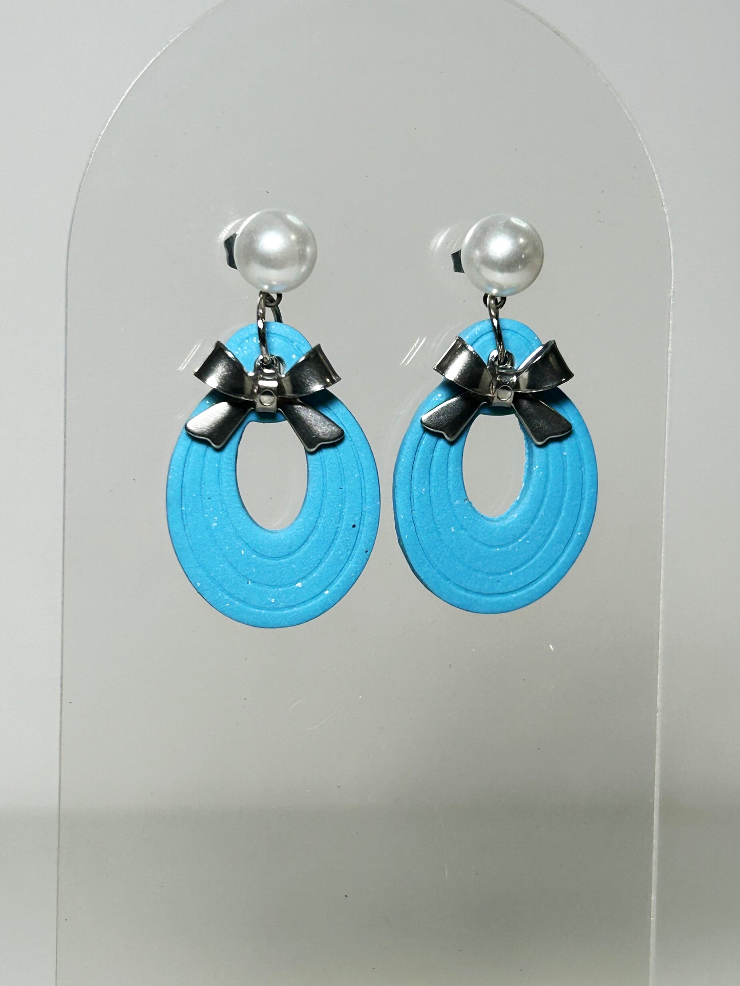 Blue Pearl Bow Dangles