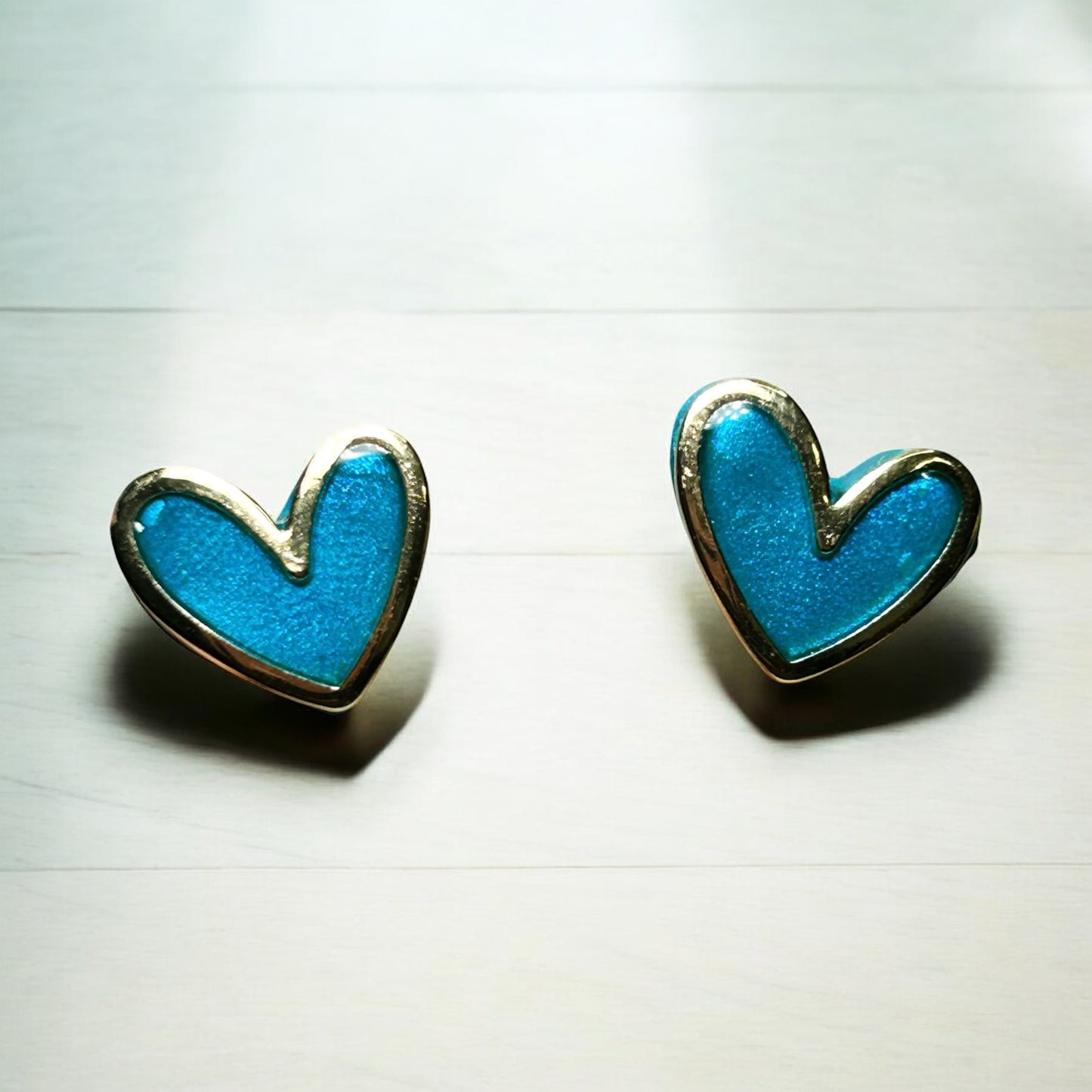 Peacock Blue Heart Studs