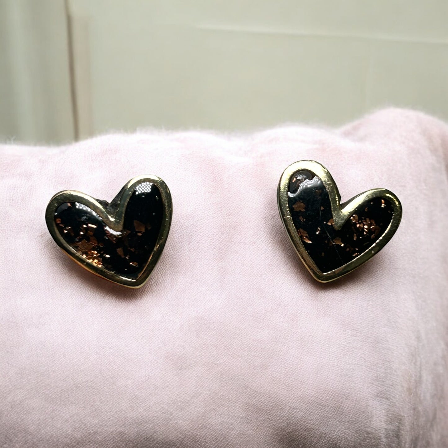 Black Gold Heart Studs