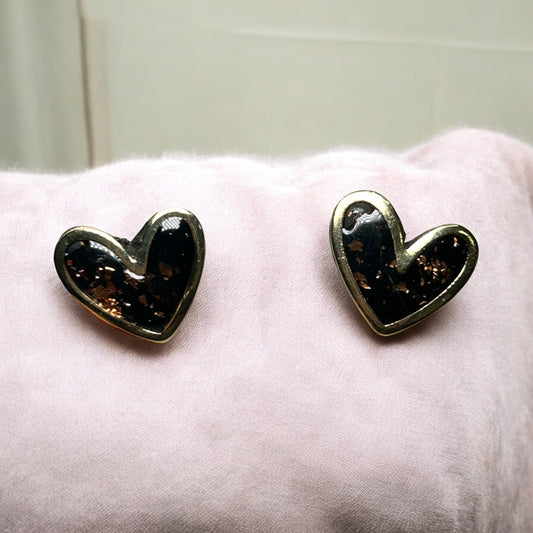 Black Gold Heart Studs