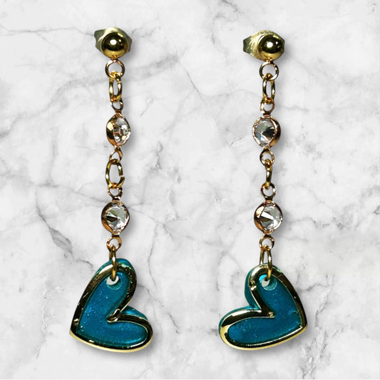Peacock Blue Heart Dangles