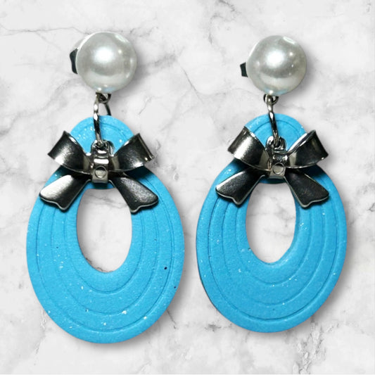 Blue Pearl Bow Dangles